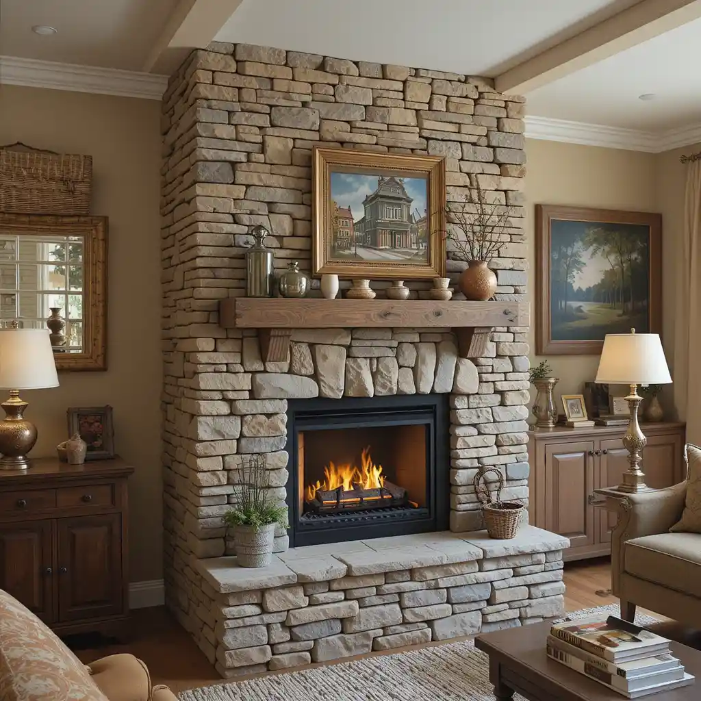 Compact Stone Fireplace
