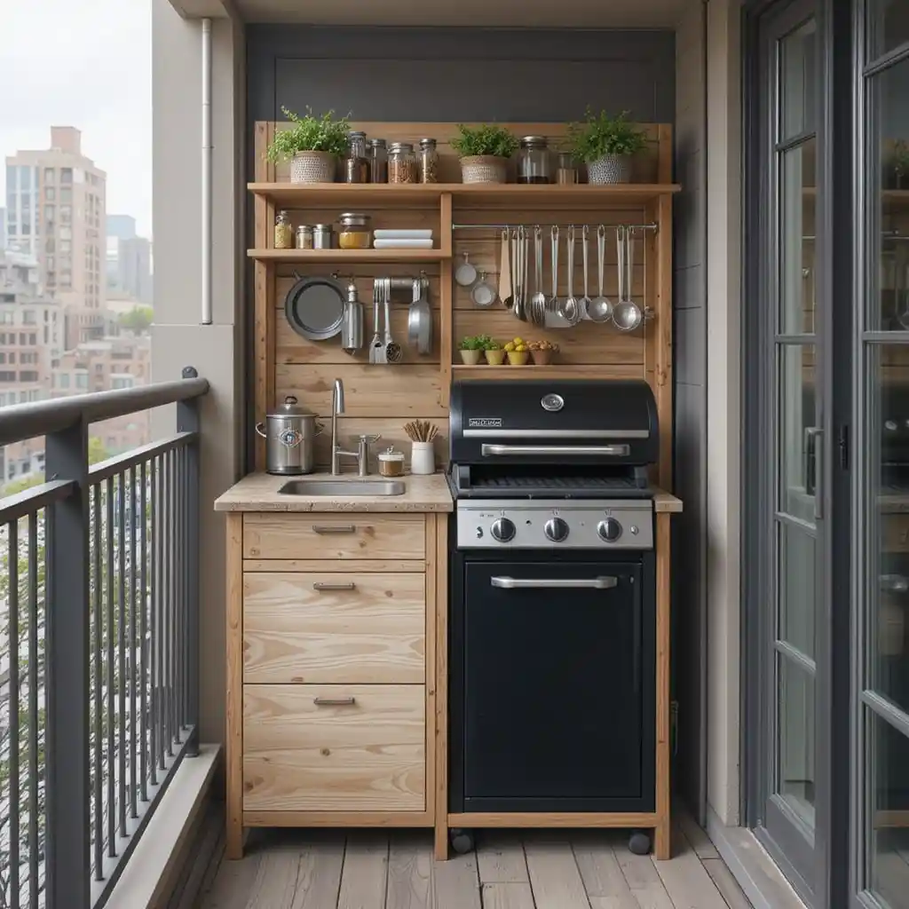 Compact Urban Balcony Kitchen