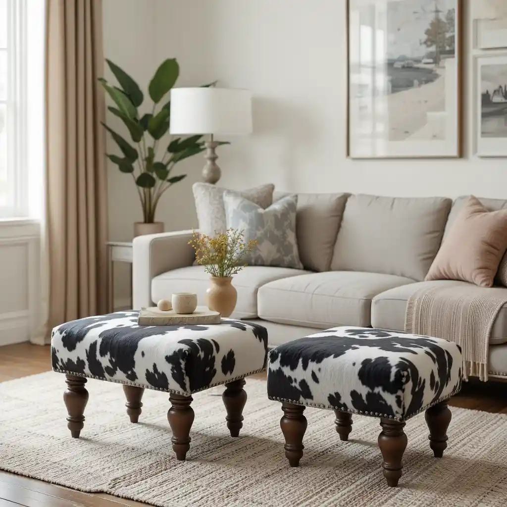 Cowhide Footstools for Extra Seating