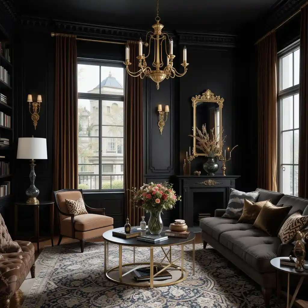 Elegant Black Walls with Gold Accents