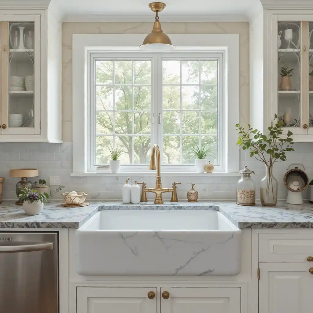 Farmhouse Sink with Brass Fixtures