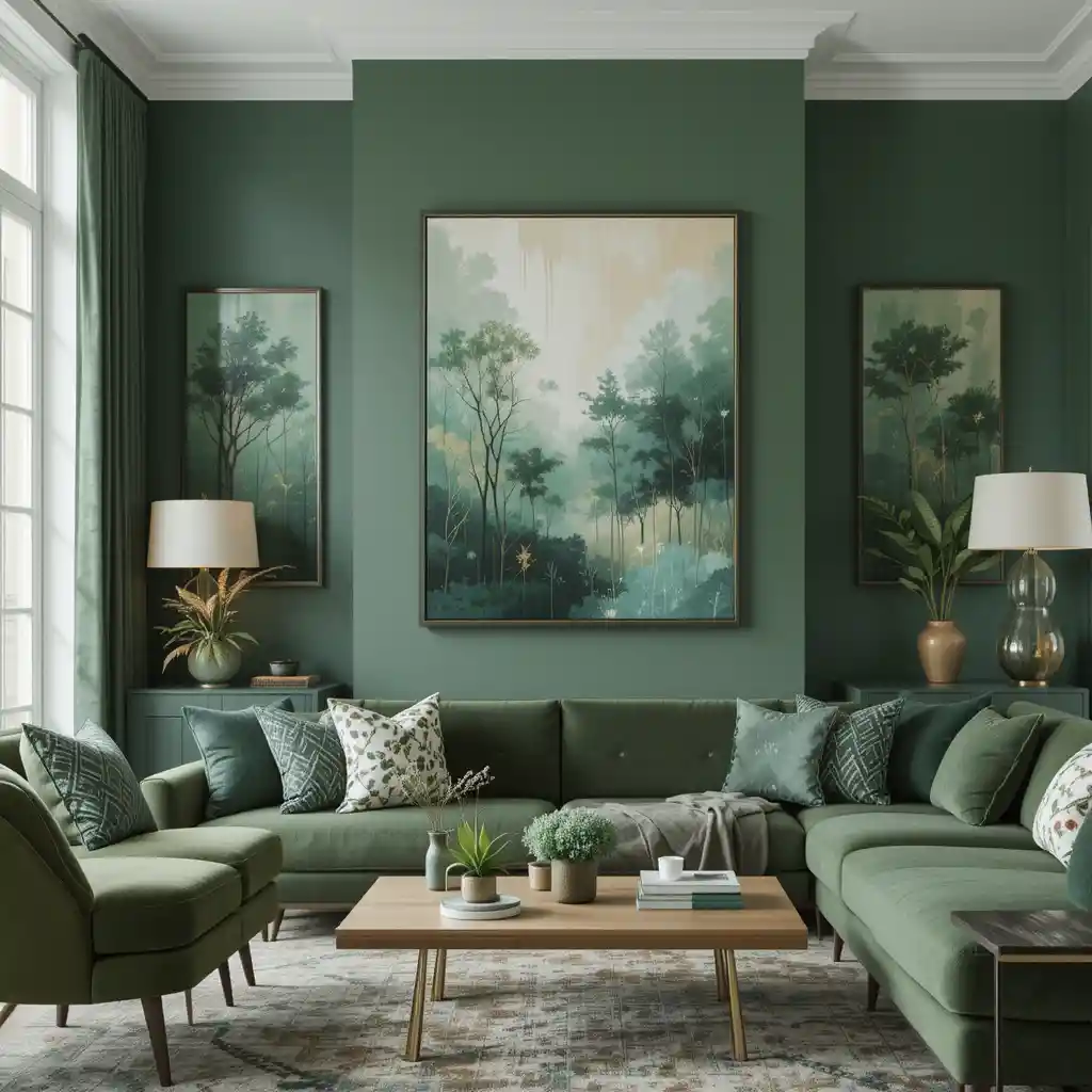 Forest Green with Contemporary Artwork