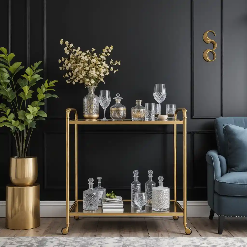 Gold Bar Cart Against a Black Wall