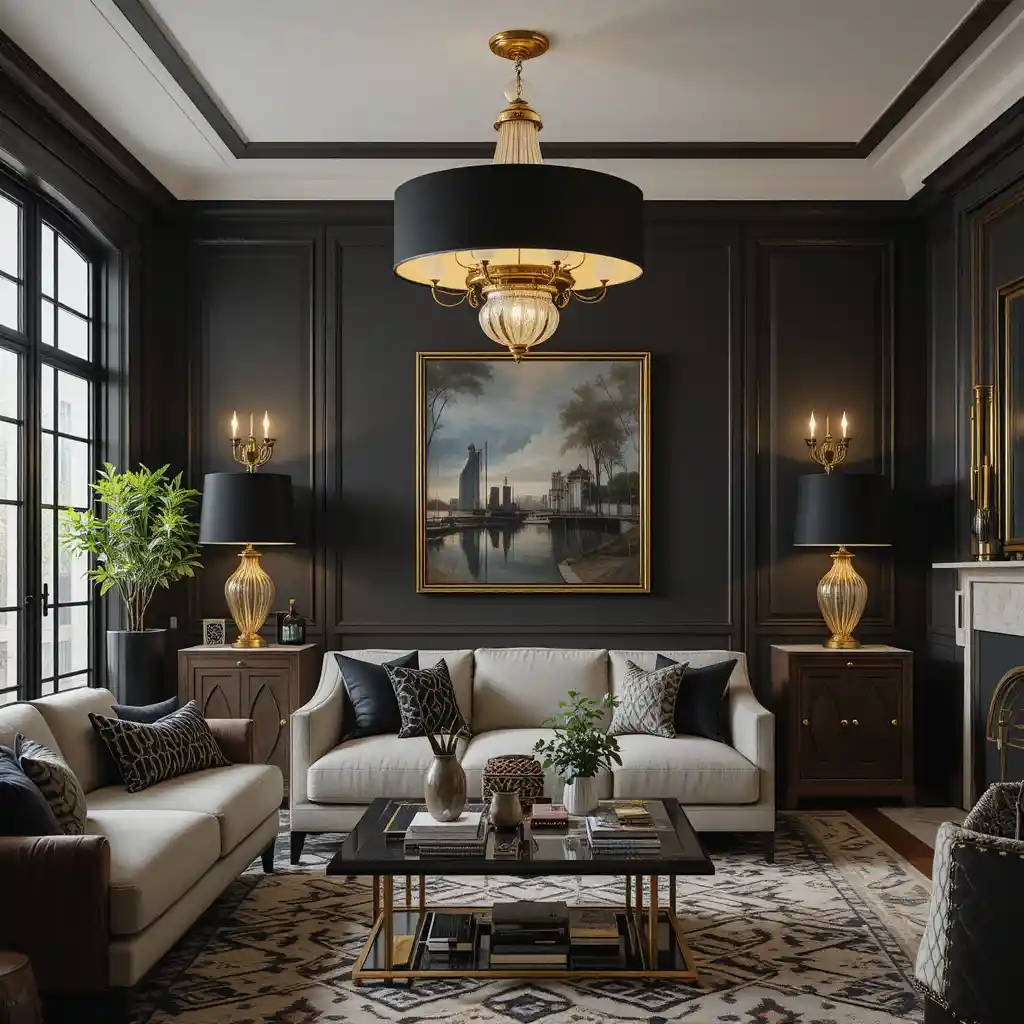 Gold Light Fixtures with Black Shades