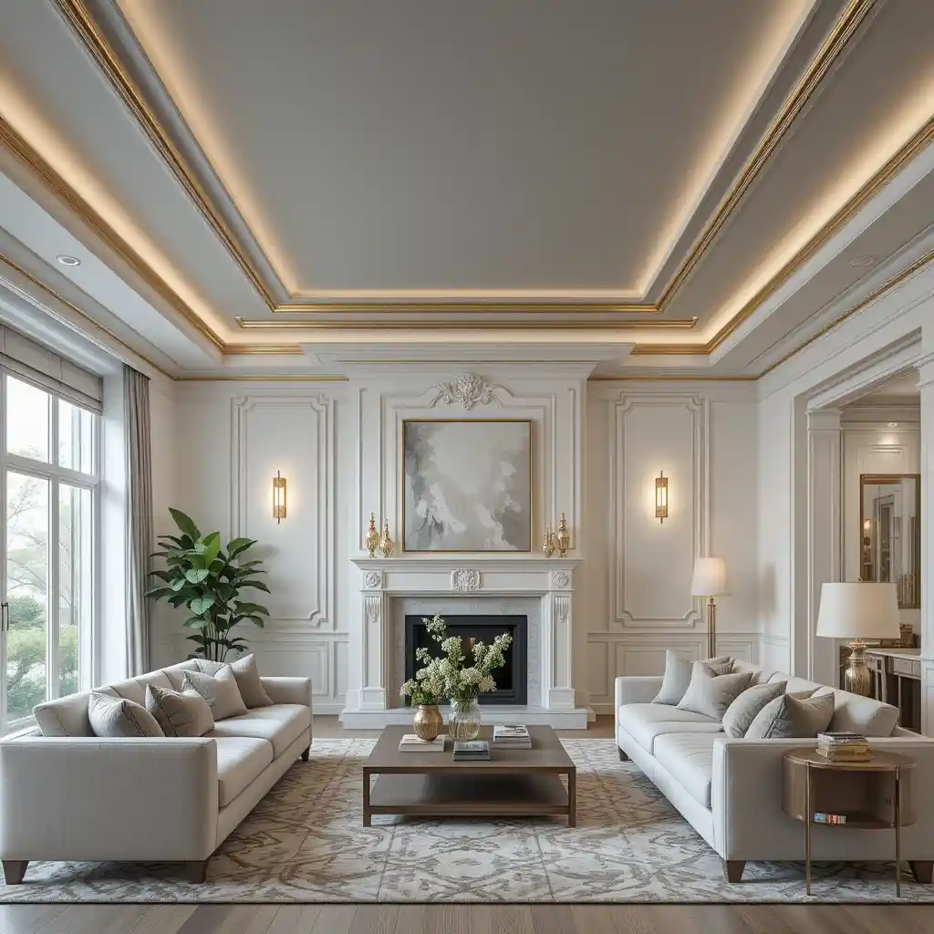 Grey Ceiling with Gold Trim