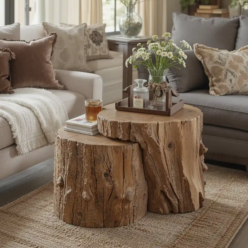 Handcrafted Log Side Tables