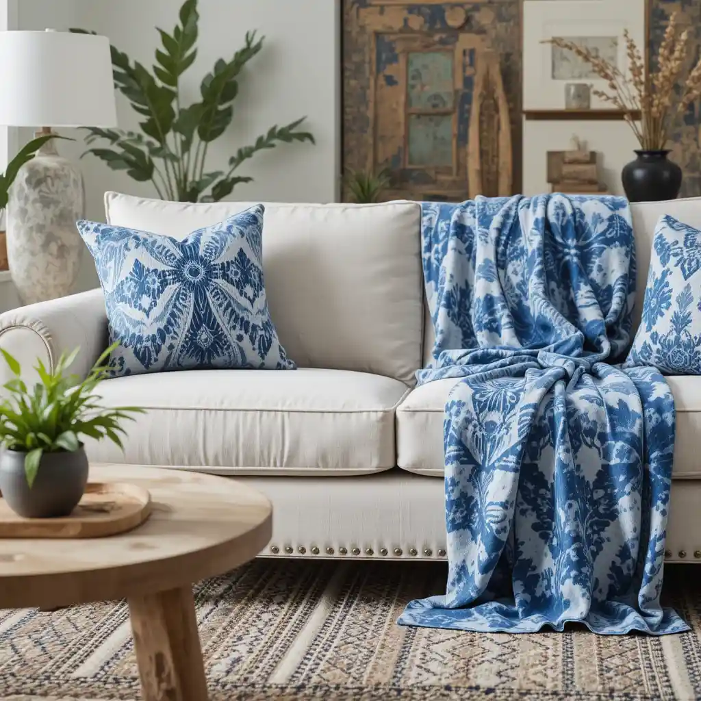 Indigo-Dyed Throw Blanket for a Global Touch