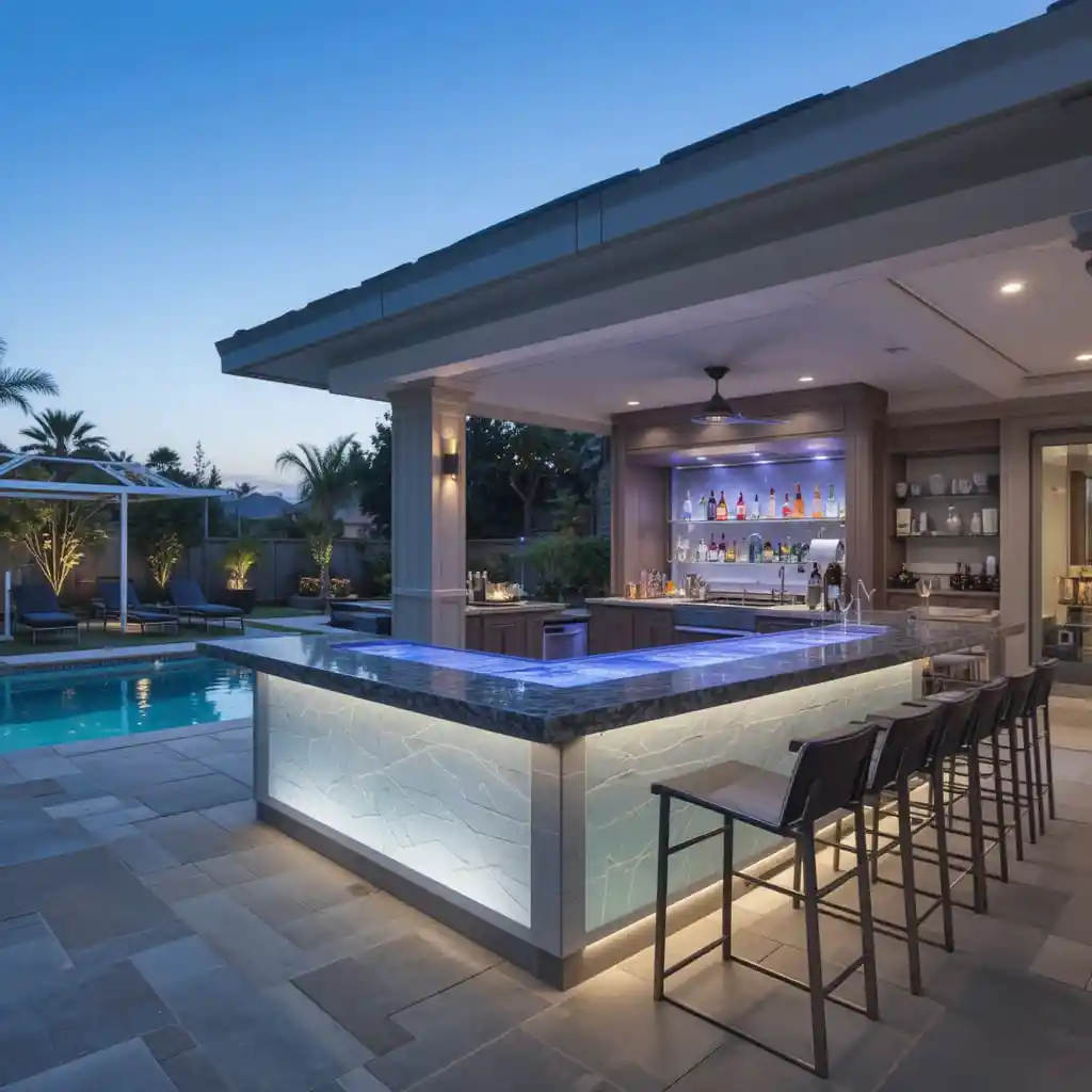 Luxe Poolside Lounge with Built-in Ice Maker