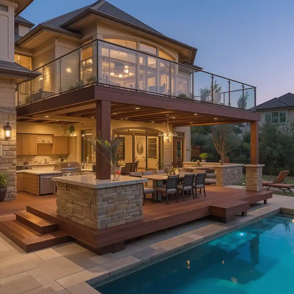 Multi-Level Deck with Built-in Kitchen