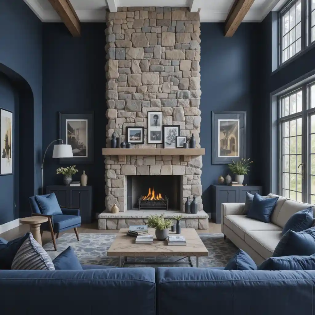 Navy Blue with Natural Stone Elements
