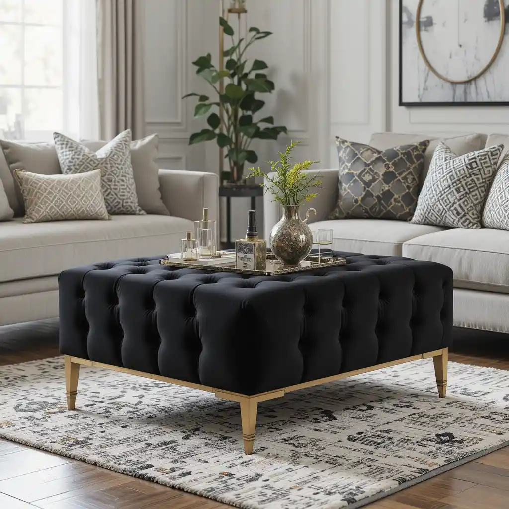 Plush Black and Gold Ottoman Seating