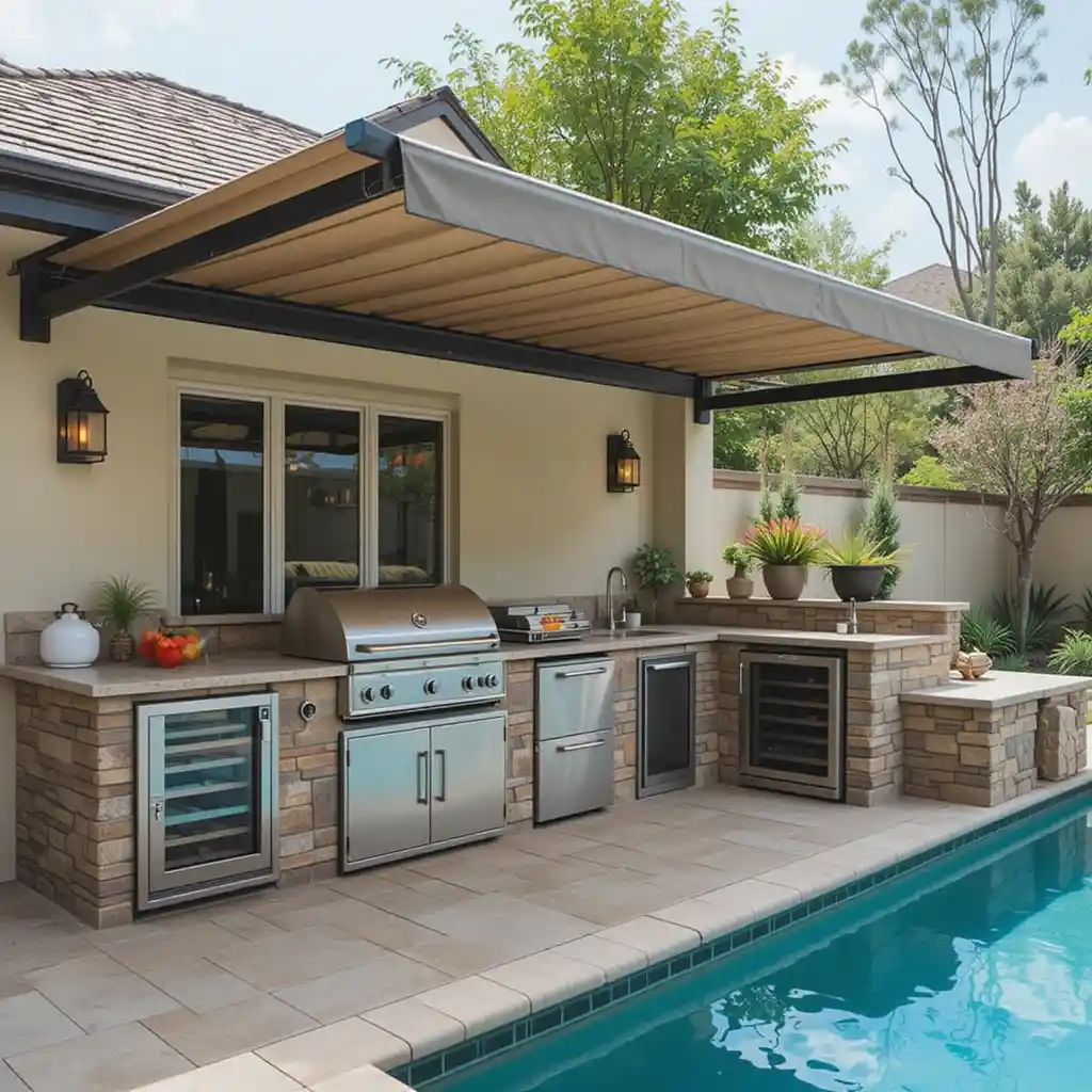 Poolside Kitchen with Retractable Awning
