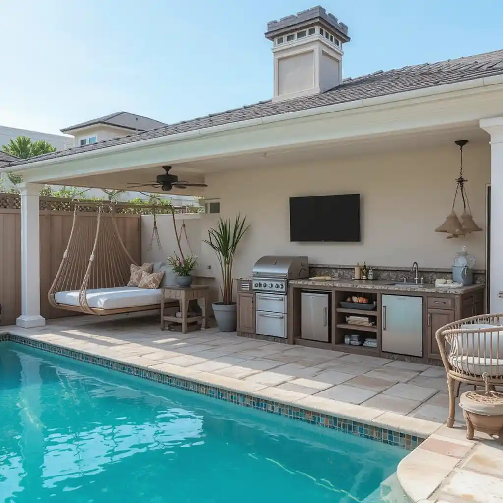 Poolside Kitchen with Suspended Daybeds