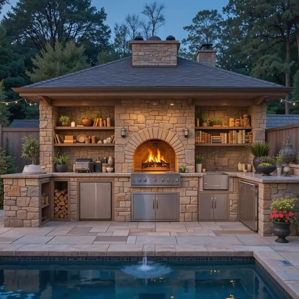 Rustic Stone Kitchen with Pizza Oven