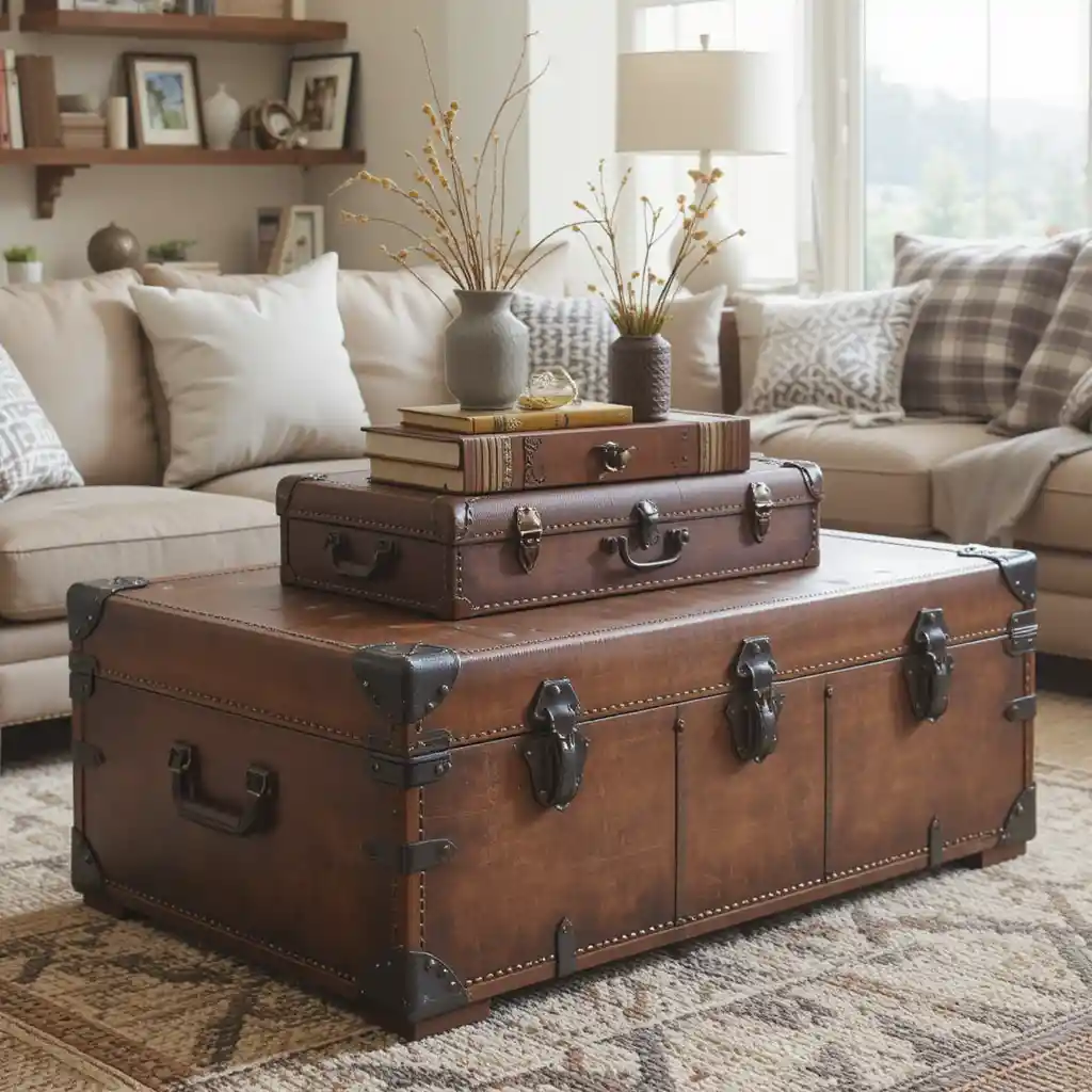 Stacked Trunks as a Coffee Table