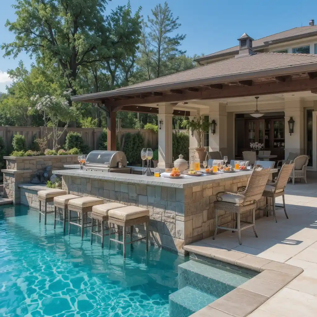 Swim-Up Bar with Built-in Seating