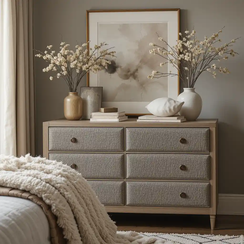 Textural Contrast with Upholstered Dresser