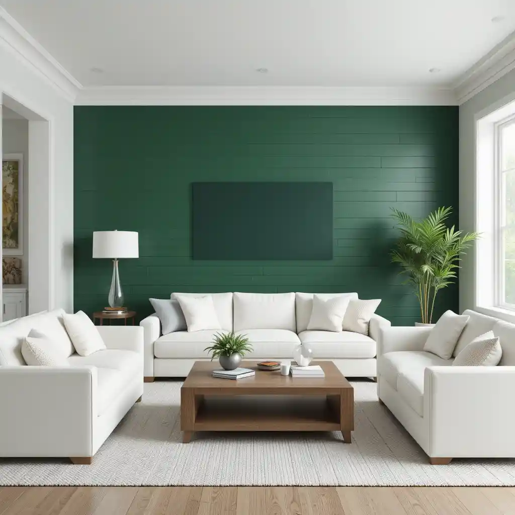 Textured Green Walls with White Furniture