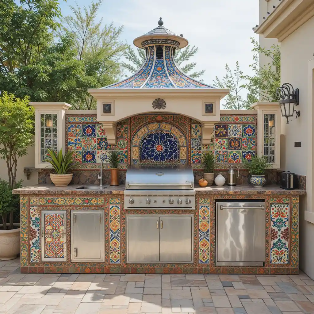 Tiled Outdoor Kitchen with Bold Patterns