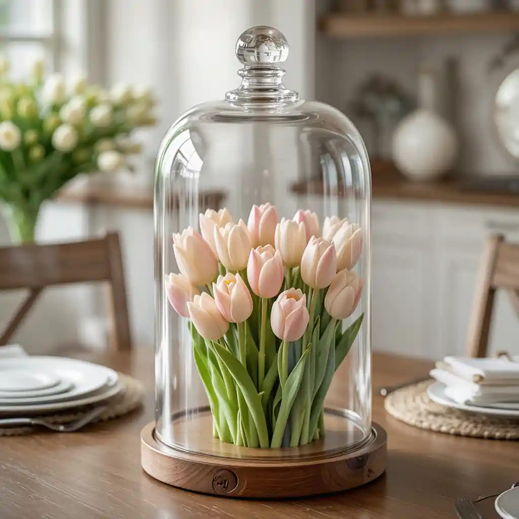 Tulip-Filled Glass Cloche