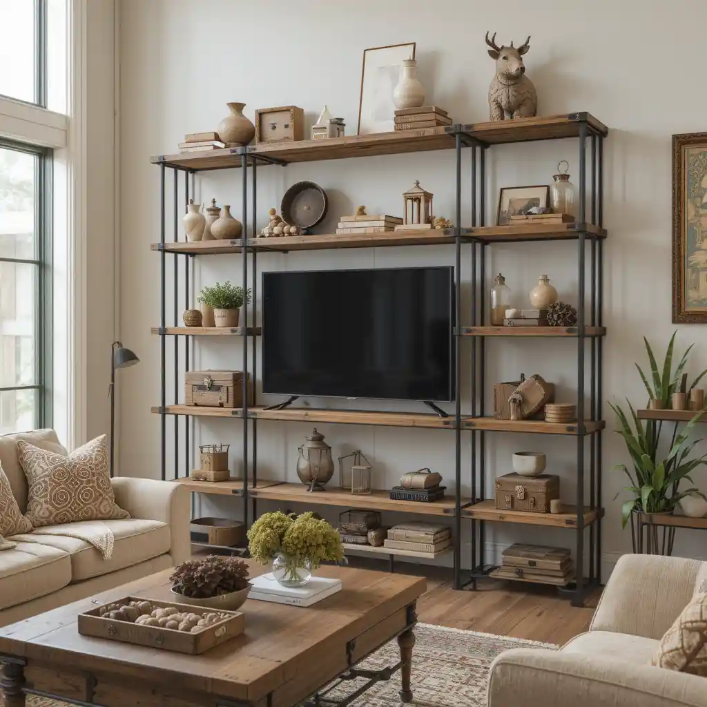 Wrought Iron and Wood Shelves