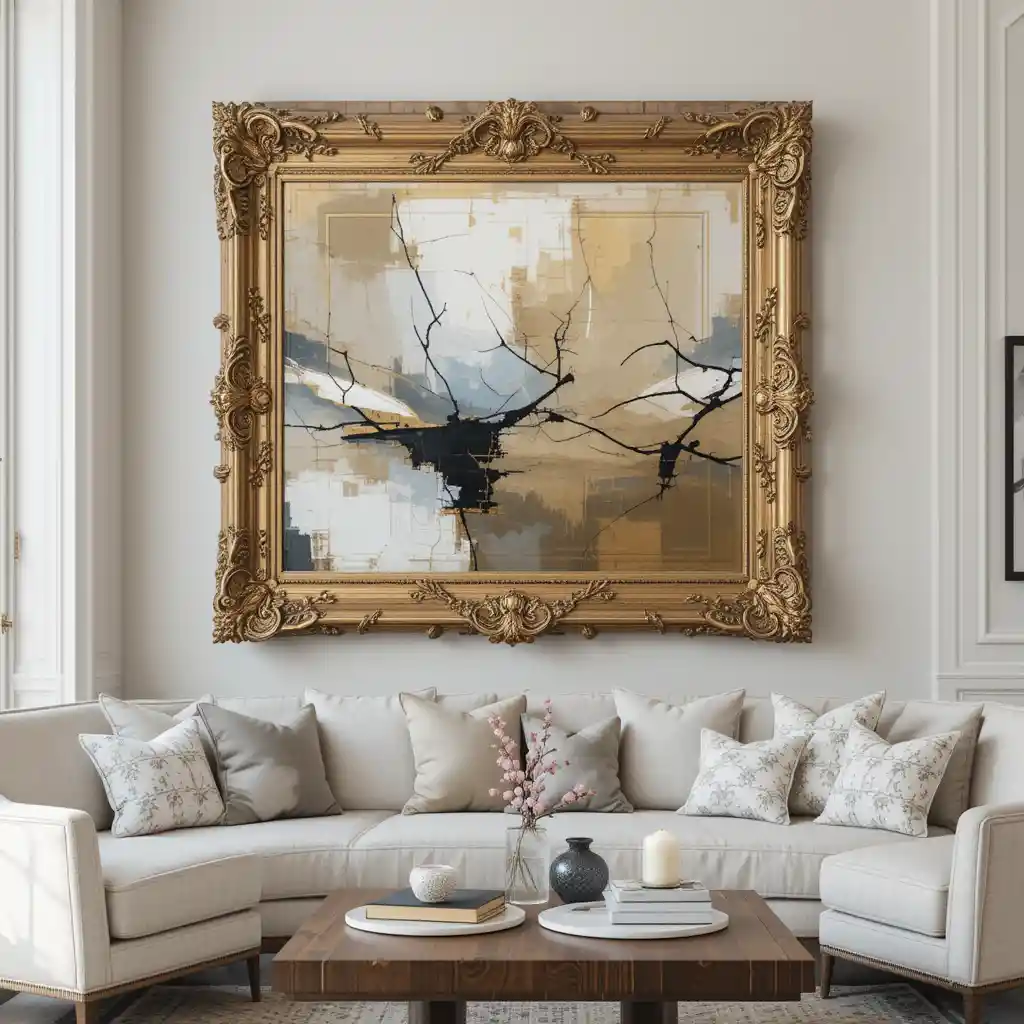 Antique Gilded Frame with Modern Abstract Art