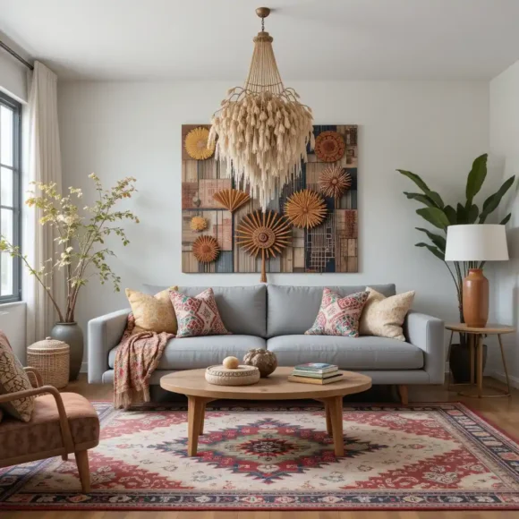 Bohemian Textiles with Sleek Sofas