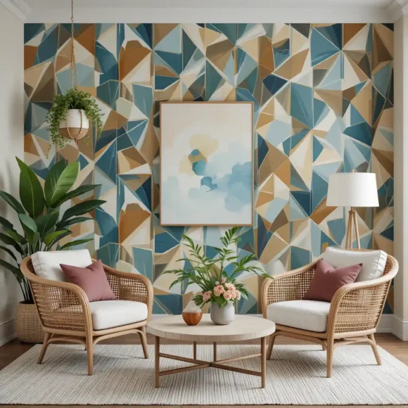 Bold Geometric Wallpaper with Cane Details