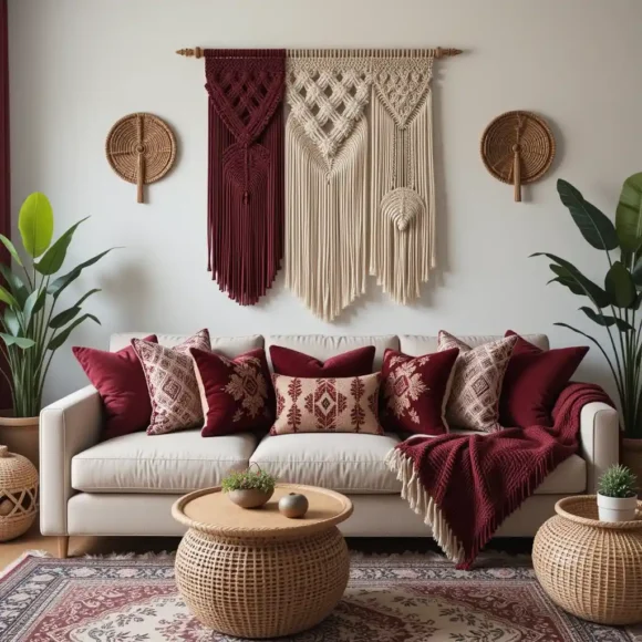 Burgundy Boho Retreat with Macrame Decor