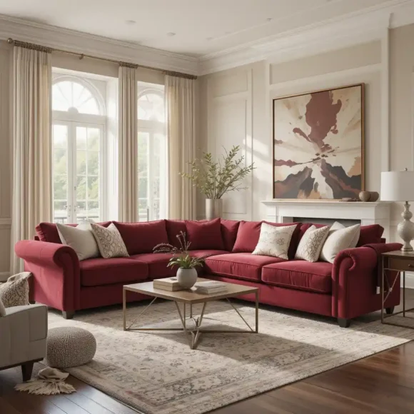 Burgundy Sectional with Neutral Layers