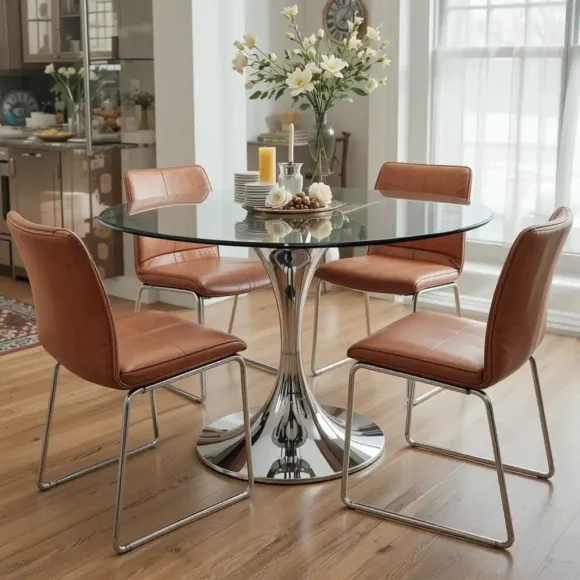 Chrome and Glass Dining Table