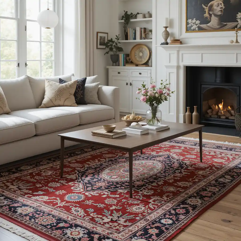 Classic Persian Rug with Minimalist Coffee Table