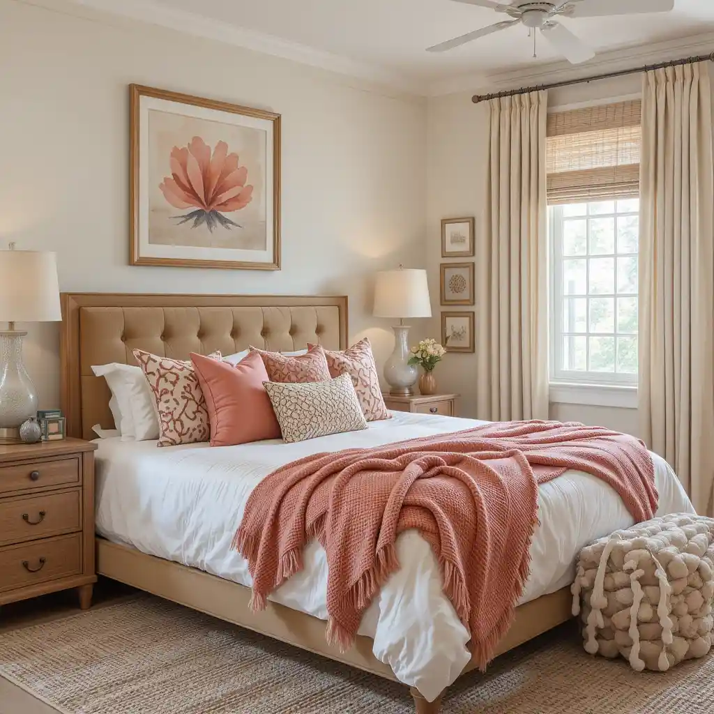 Coral and Sand-Toned Accents for Warmth