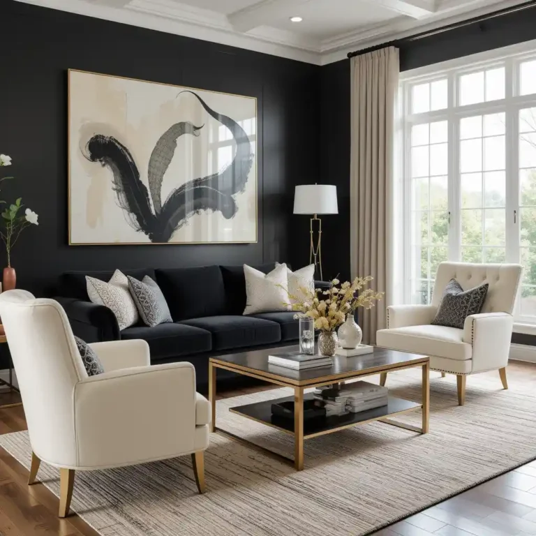 19 Cream Black and Gold Living Room Ideas