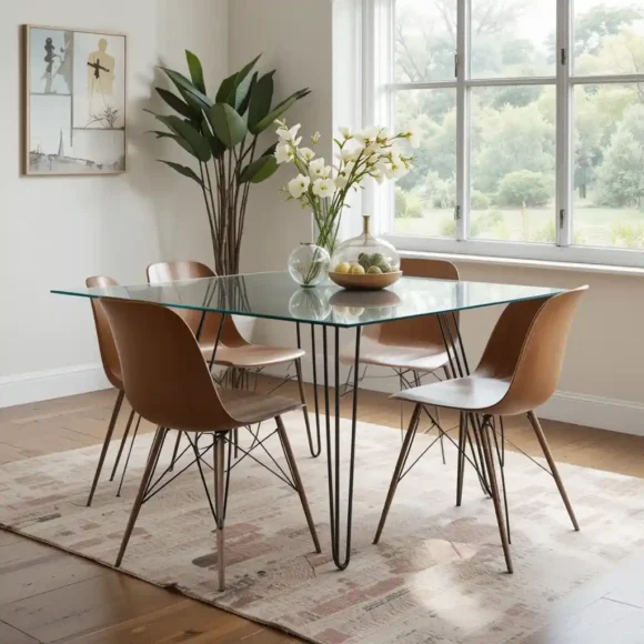 Glass-Topped Table with Hairpin Legs