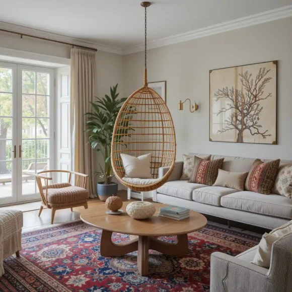 Hanging Swing Chair with Vintage Rugs