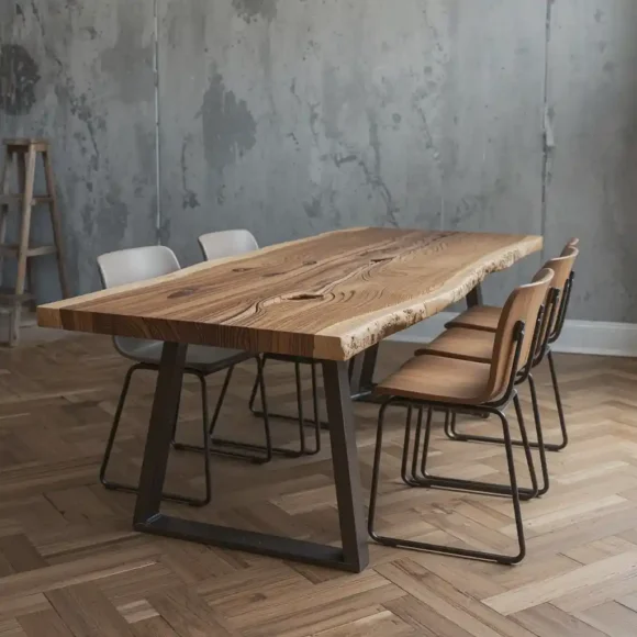 Live-Edge Wood Table with Metal Legs