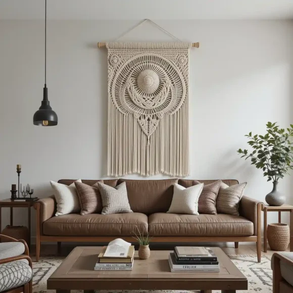 Macramé Wall Art with Sculptural Lighting