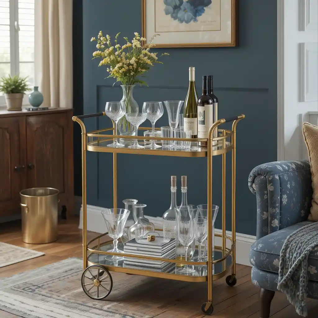 Retro Bar Cart with Modern Glassware