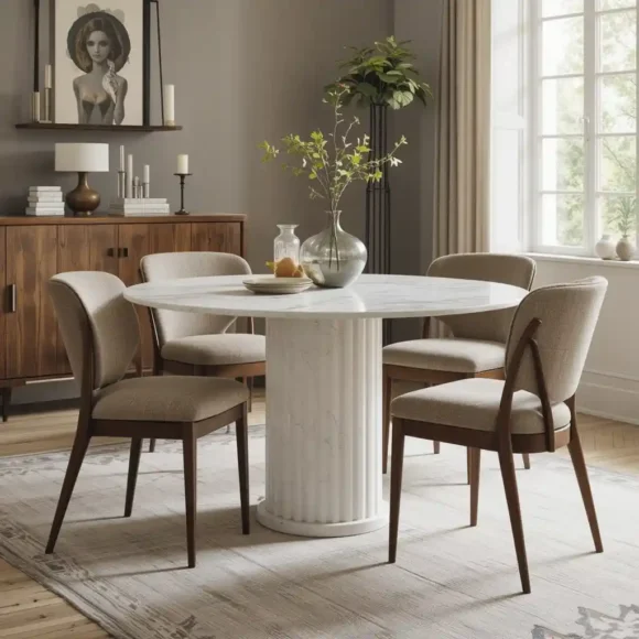 Round Pedestal Table with Marble Top