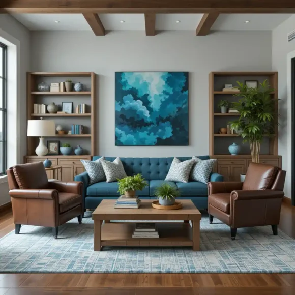 Teal and Coffee-Toned Leather Seating