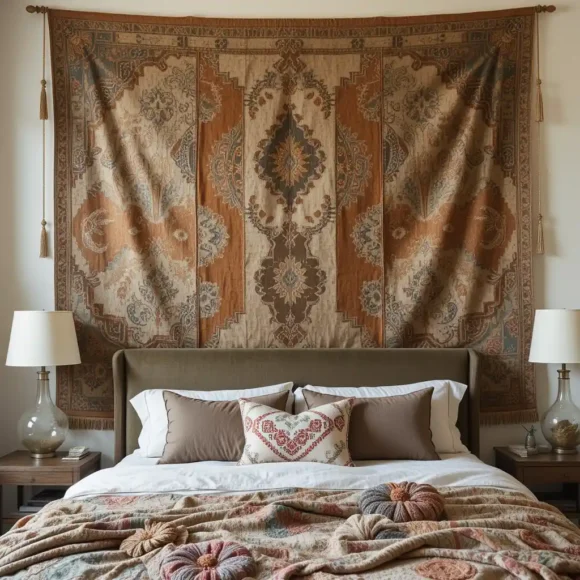 Boho Tapestry Behind Bed