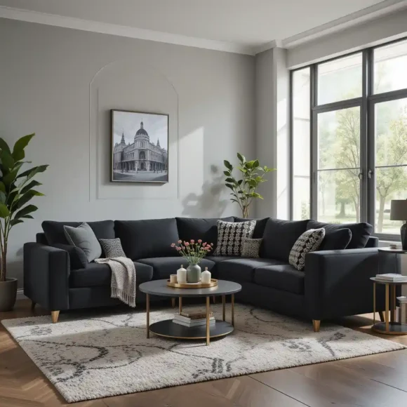 Compact Black Sectional Setup