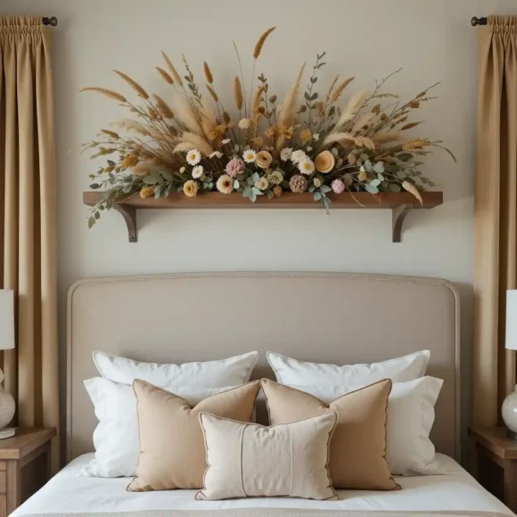 Dried Floral Arrangement On Floating Shelf