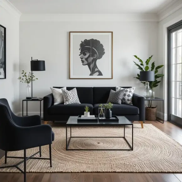 Layered Rugs and Black Decor