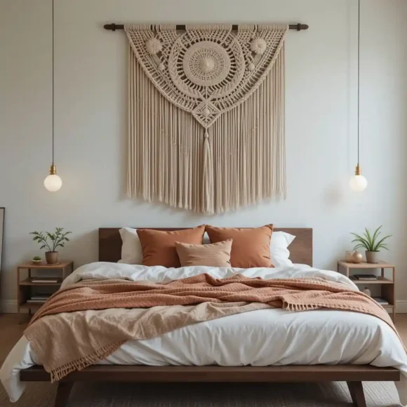 Macrame Wall Hanging With Low Bed Frame