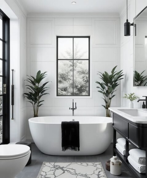 Black Accents in a Spa-Like Bathroom