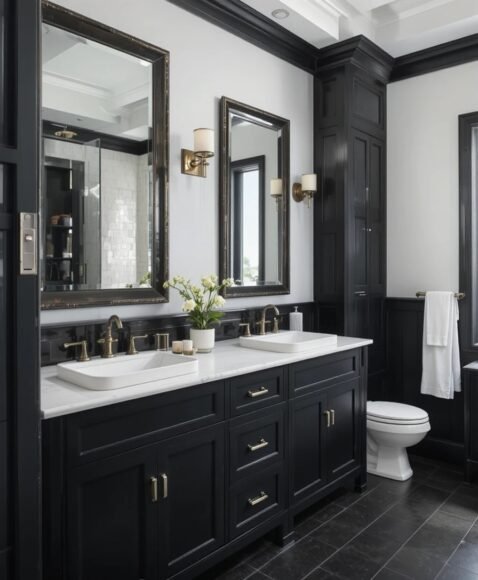 Black Vanity Cabinets with White Sinks