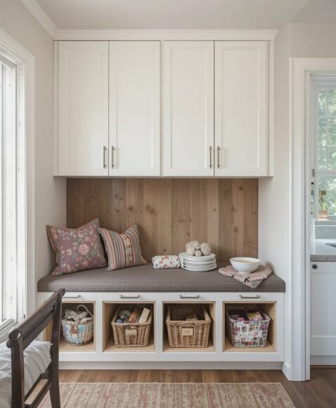 Built-In Storage Bench with Hidden Compartments