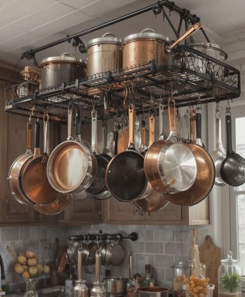 Ceiling-Hung Pot Racks for Easy Access